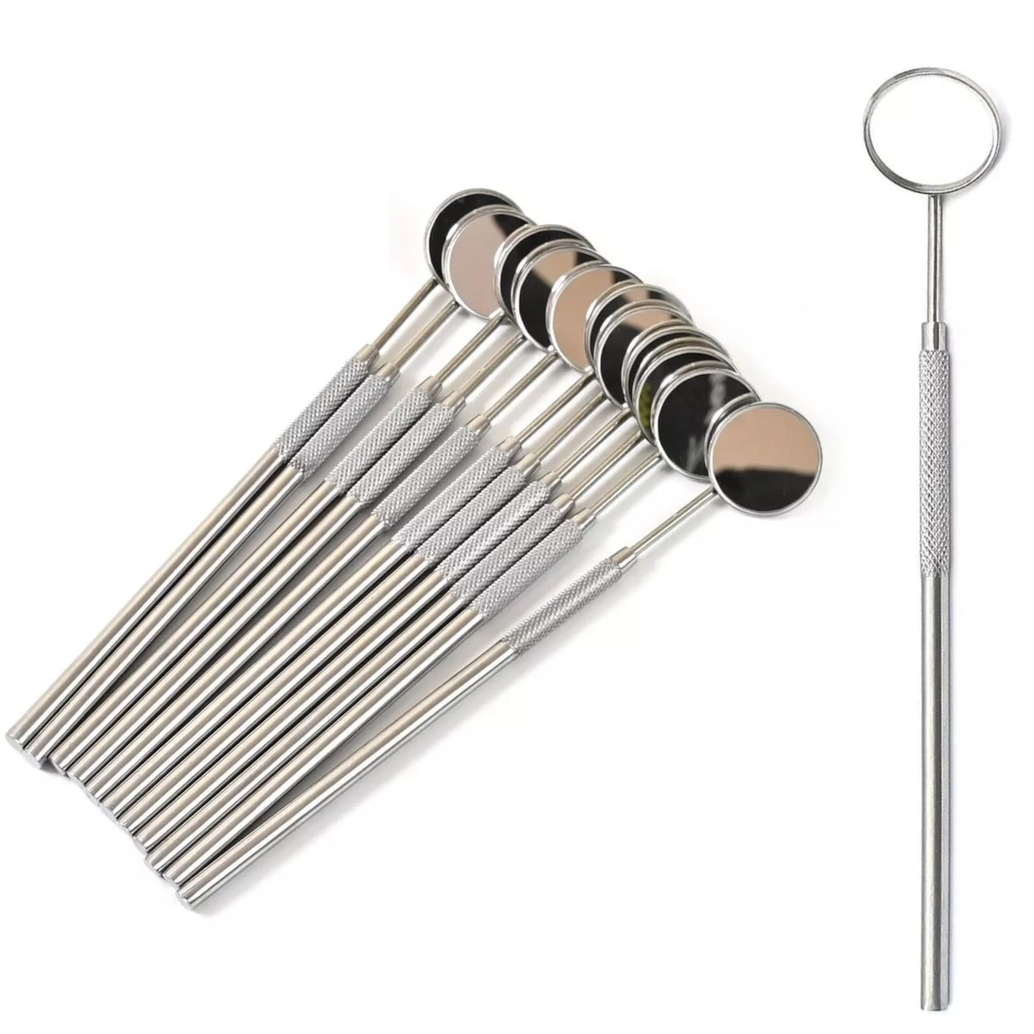 German Dental Mouth Mirror Set with Handle 12 Pcs Stainless Steel Dental Basic Instruments for Medical Use